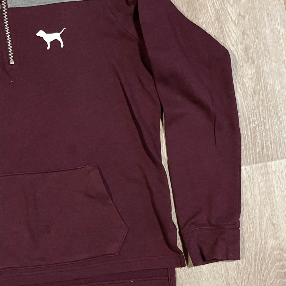 Victoria's Secret Burgundy and Gray Quarter-Zip Sweatshirt - Picture 3 of 6